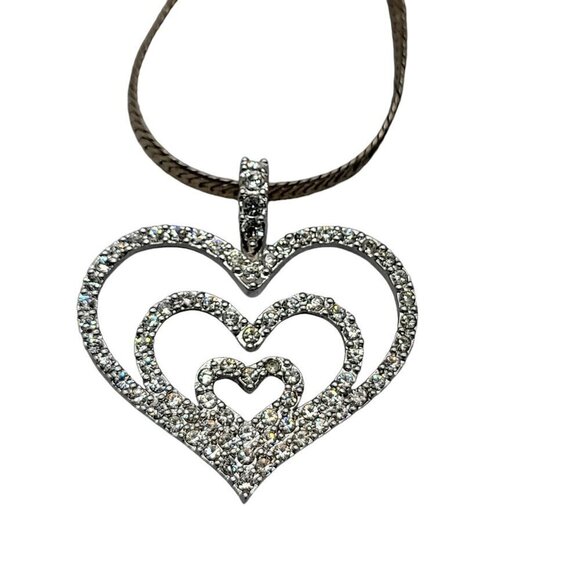 Nolan Miller Triple Crystal Heart Pendant 20" Mark Wasserman Samara Herringbone - Picture 11 of 12